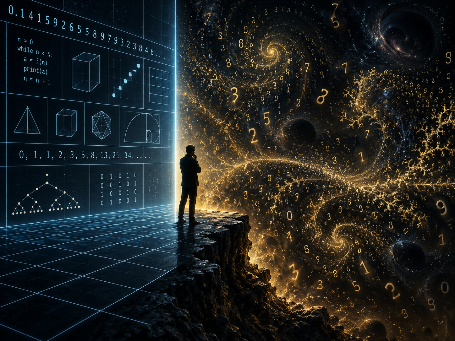 Ilustração conceitual sobre números, informação, matemática e conhecimento.