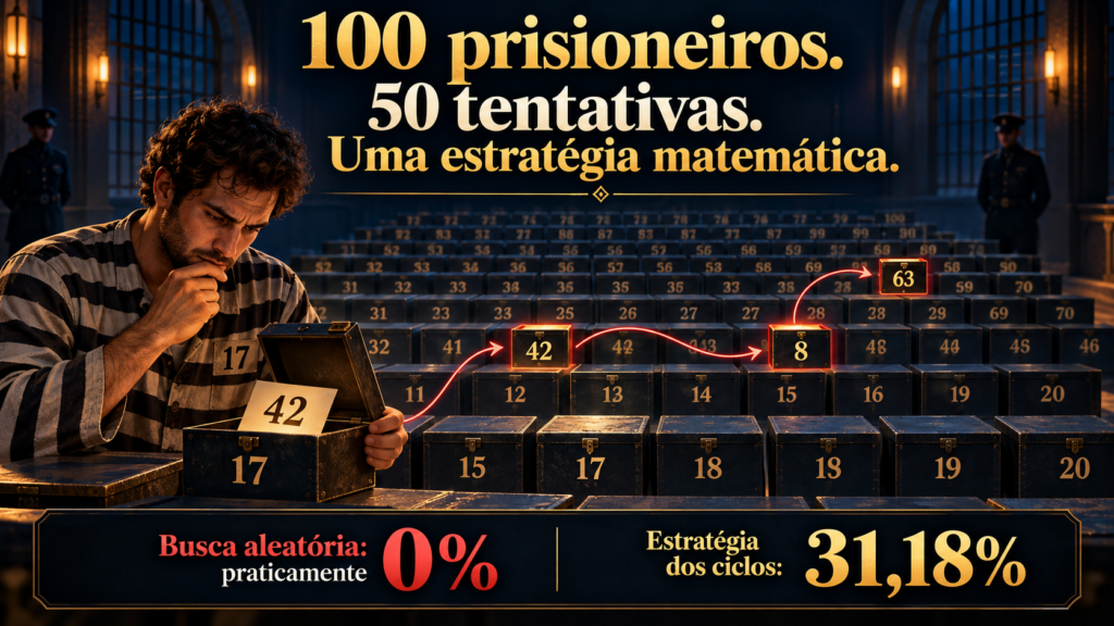 Prisioneiro número 17 segue uma sequência de caixas e encontra um papel com o número 42; estratégia dos ciclos tem chance coletiva de 31,18%