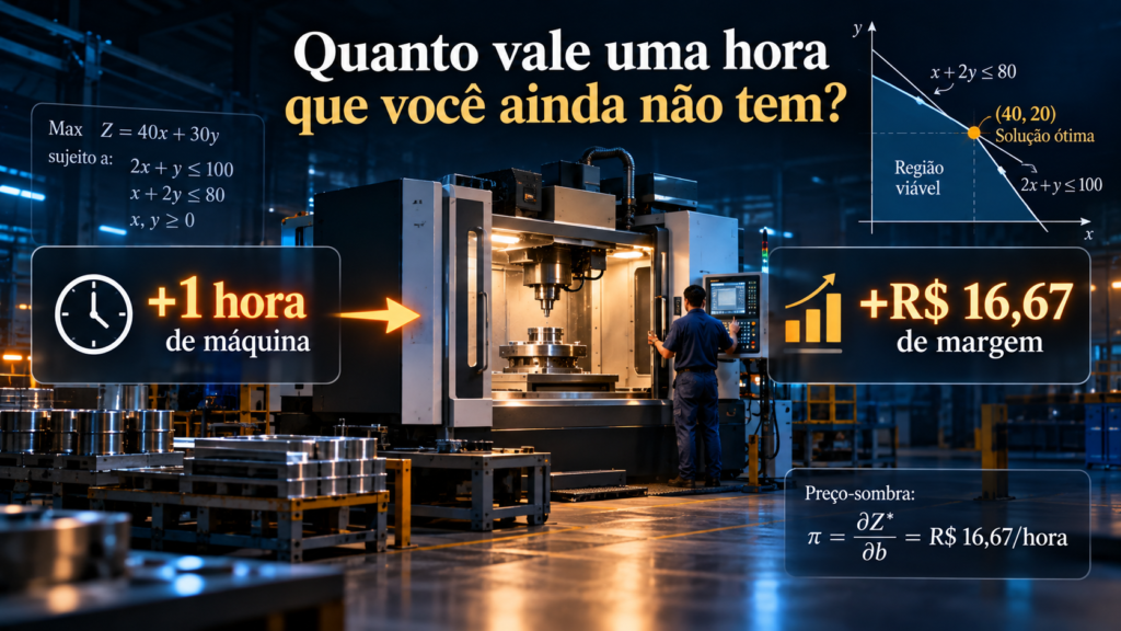 Máquina industrial com preço-sombra de R$ 16,67 por hora e modelo de programação linear