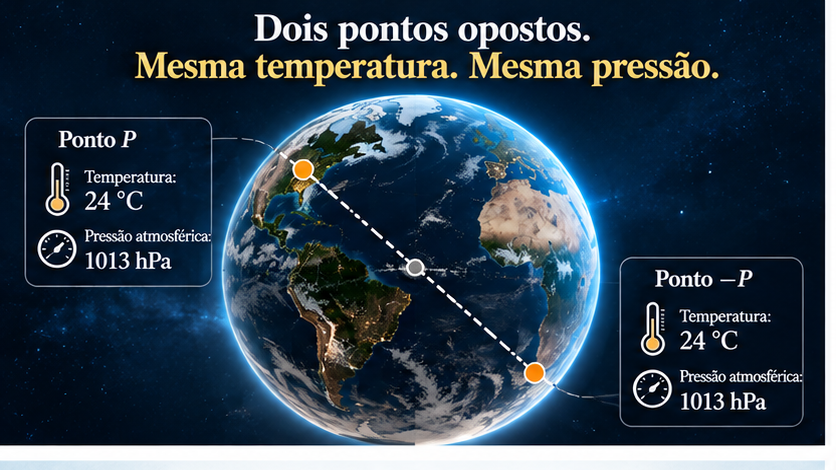 Pontos antípodas com mesma temperatura e pressão no modelo matemático