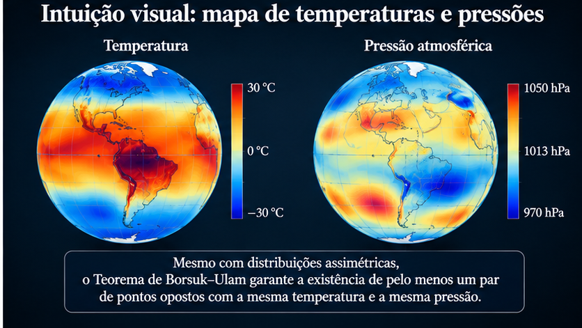 Mapas conceituais das distribuições de temperatura e pressão sobre a Terra